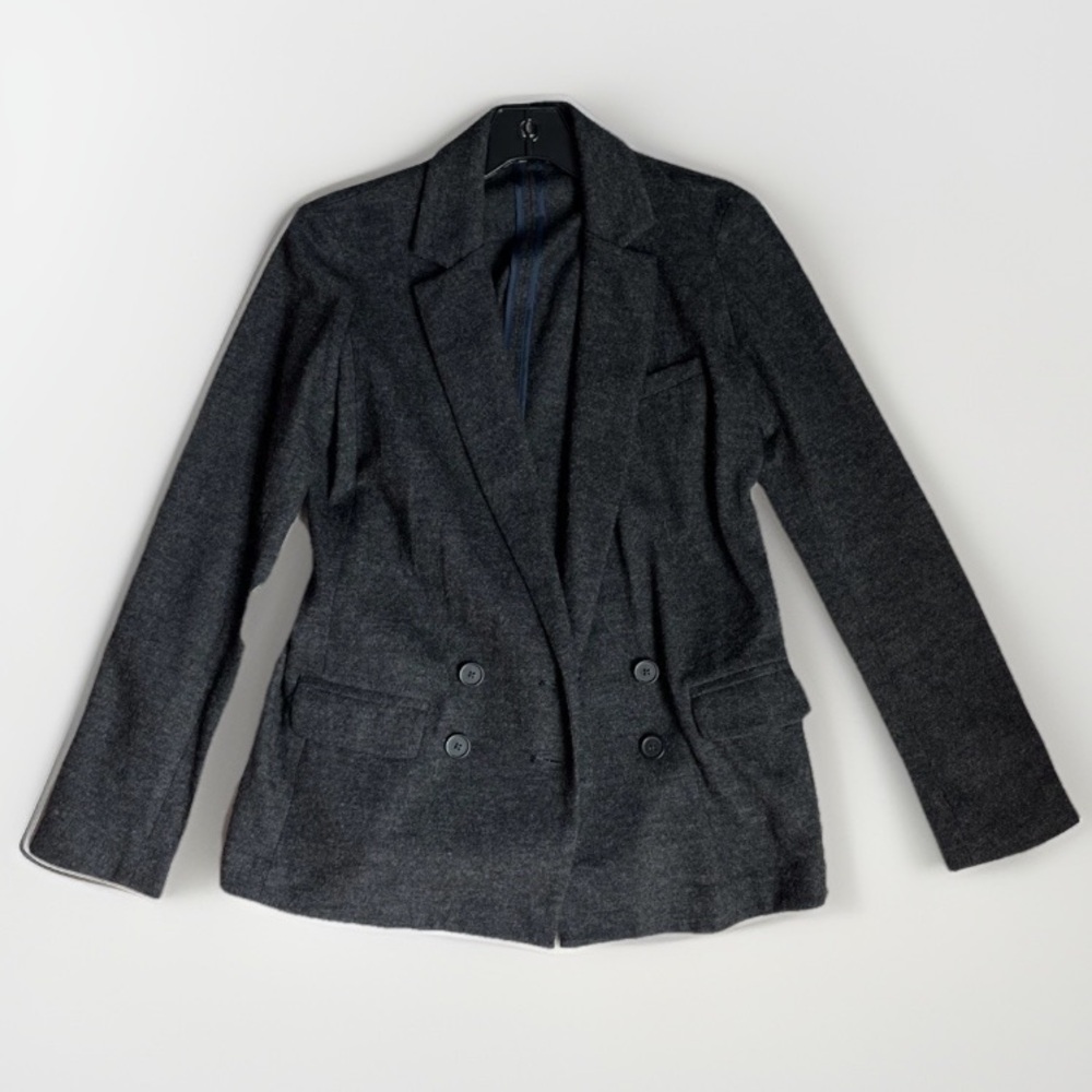 J CREW WOMENS BLAZER 100% WOOL GRAY PONTE DOUBLE BREASTED 2